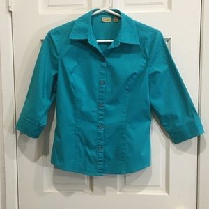 Caslon Bright Turquoise Crisp Cotton Blouse